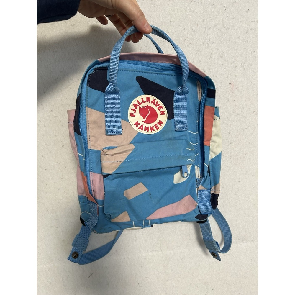 Fjällräven Kånken Art Mini Backpack Blue Pink Geometric Print Kids Small Size